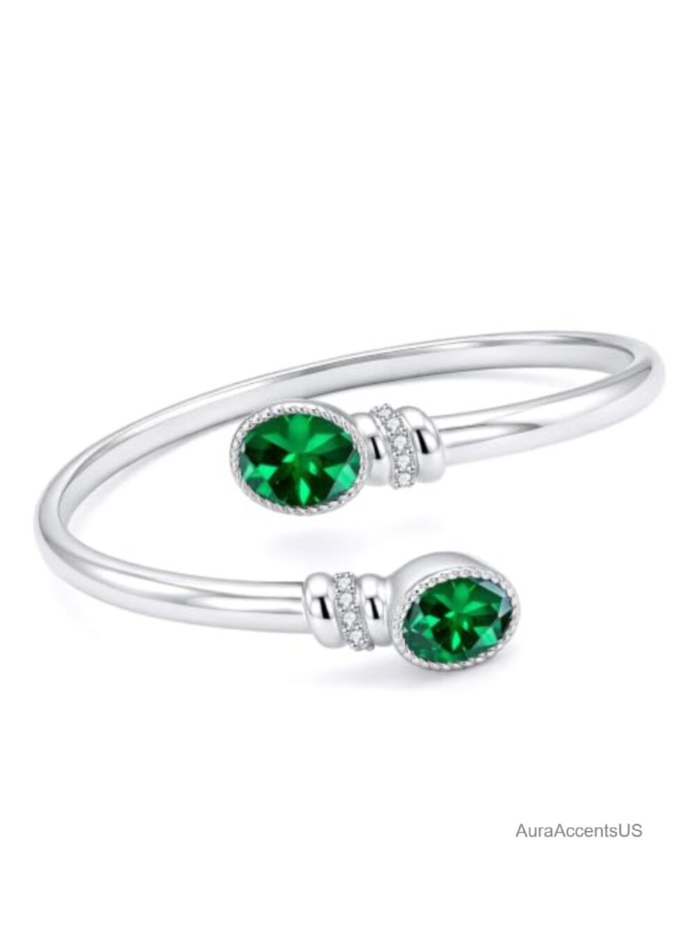 14K White Gold Plated Birthstone Bangle Bracelet Cuff for Women
